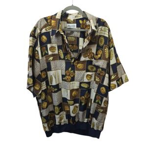 Massoti Italy Mens 2XL Tall Silk Shirt Geometric Baroque Casual Camp Print Blue
